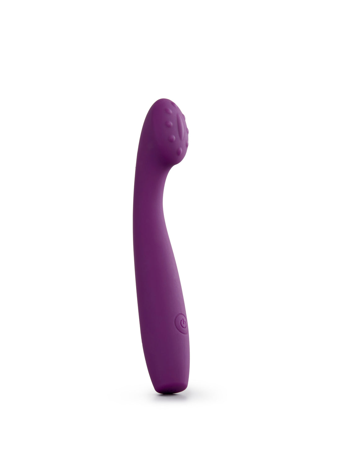 Blisshh Pleaser personal wellness tool in deep violet, side view highlighting its ergonomic curved design and textured head.