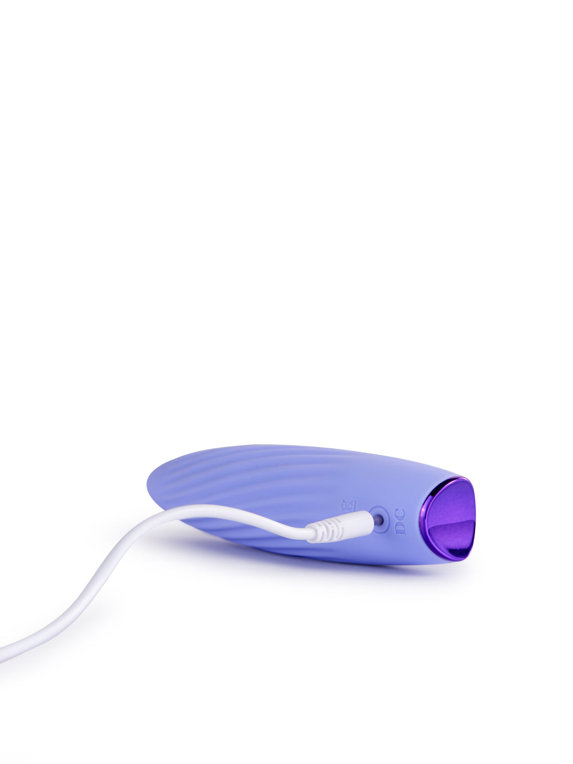 Lavender Blisshh Stunner device connected to a white charging cable, shown from the side view.
